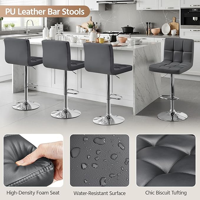 Yaheetech Bar Stools Set of 2, Adjustable PU Leather Swivel Barstools, Modern...