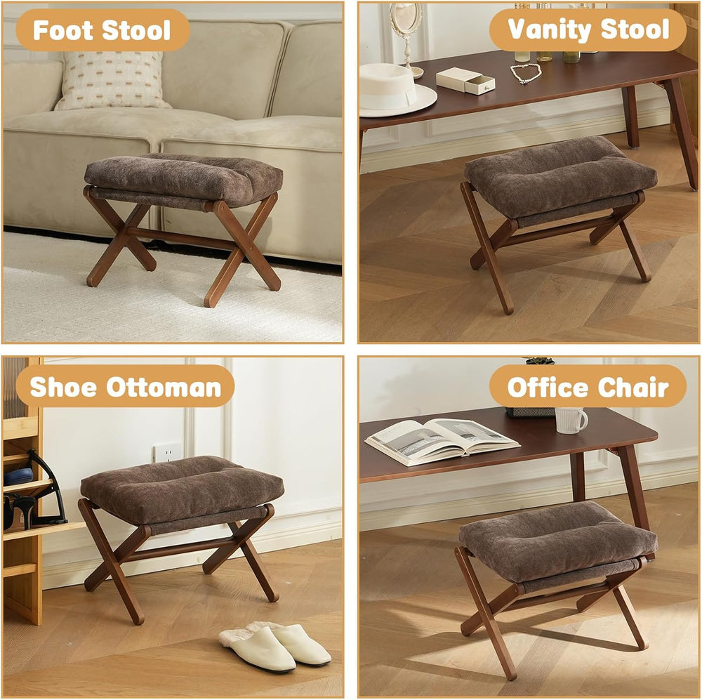 Baveke Ottoman Foot Rest- Bamboo Foldable Stool, Foot Stools Small Ottman wit...