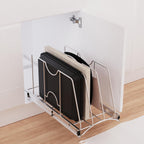 Pull Out Cookie Sheet Organizer for Cabinet, Pan and Pot Rack, Cutting Board Organizer Rack, Baking Tray Organizer for Cabinet, Adjustable Divider Width, 11" W x 22" D x 11.8" H, Chrome