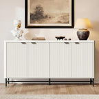 65" Buffet Cabinet with Storage, Fluted Credenza Sideboard with 4 Doors & Adjustable Shelves, Large Coffee Bar Console Table for Dining Room, Living Room, Entryway, White