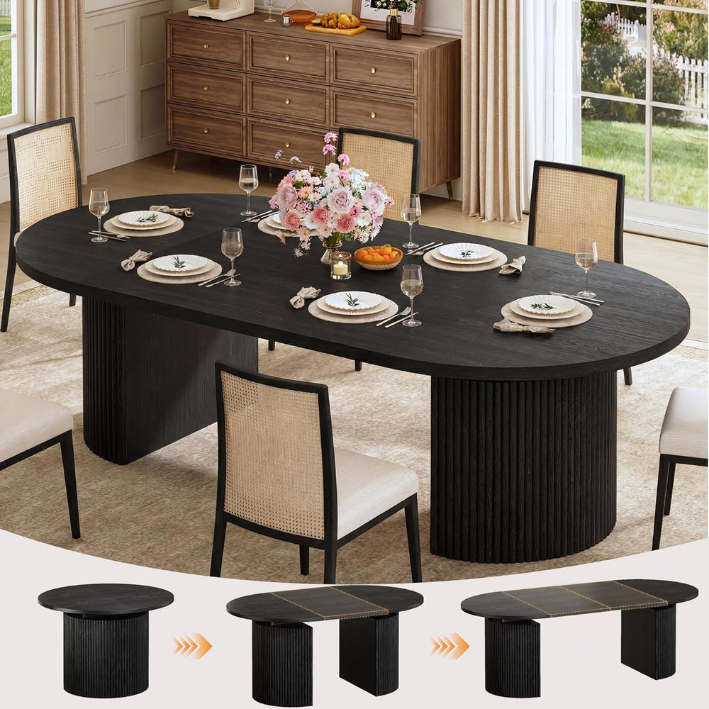 HUAHUU Extendable Round Dining Table for 4-8, 39in-77in Long Large Kitchen Ta...