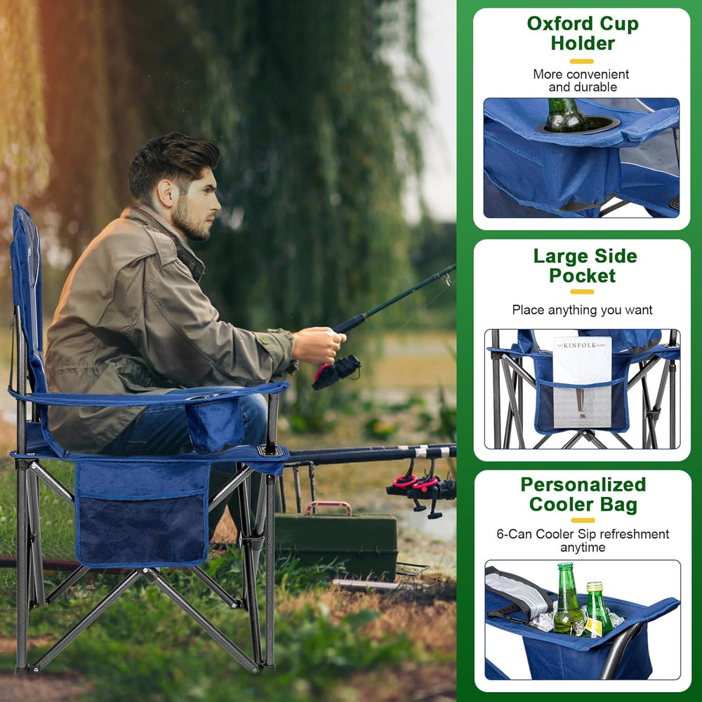 Oversized Padded High Back Camping Chairs,2 Pcs Heavy Duty Folding Chairs Sup...