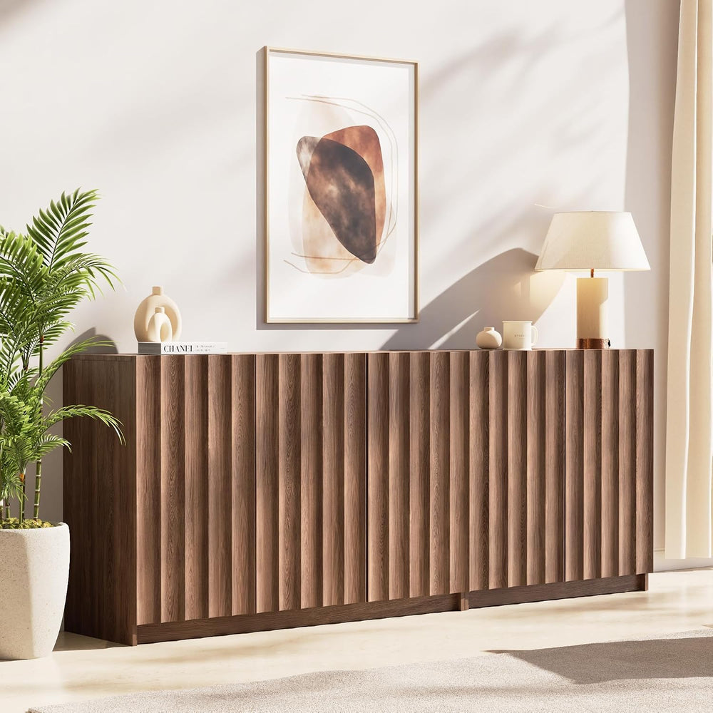Fluted Sideboard Buffet Cabinet with Storage, 78.7" Wide Mid Century Mod...