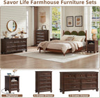 SAVOR LIFE Farmhouse Nightstand with Charging Station, Walnut | End Tables Bedroom with 2 Drawers, Traditional Night Stand with Open Shelf & Thickened Top & Square Wooden Legs