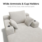 LIKIMIO 71.6" Oversized Chaise Lounge Chair Indoor with Cup Holders & Storage - Corduroy Sofa Bed for Living Room, Reading Nook, or Bedroom, No Assembly Cloud Couch (Greige)