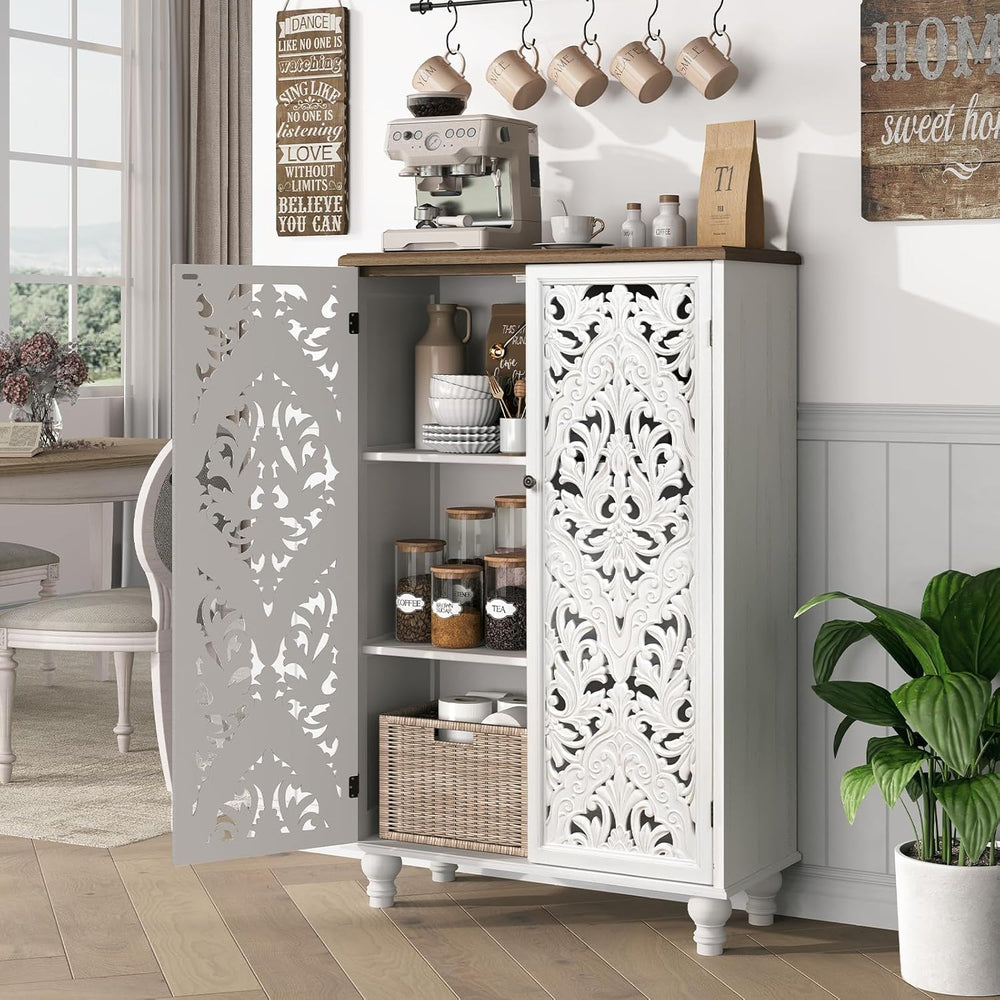 JOINICE 47" Tall Accent Cabinet with Carved Doors & Storage for Livi...