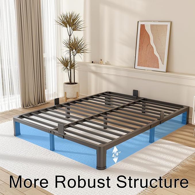 FUIOBYVV 6 Inch Queen Bed Frame with Rounded Corner and Headboard Hole Mattress Retainers 3500 LBS Metal Heavy Duty Steel Slats Support No Box Spring Needed Platform Noise Free Easy Assembly