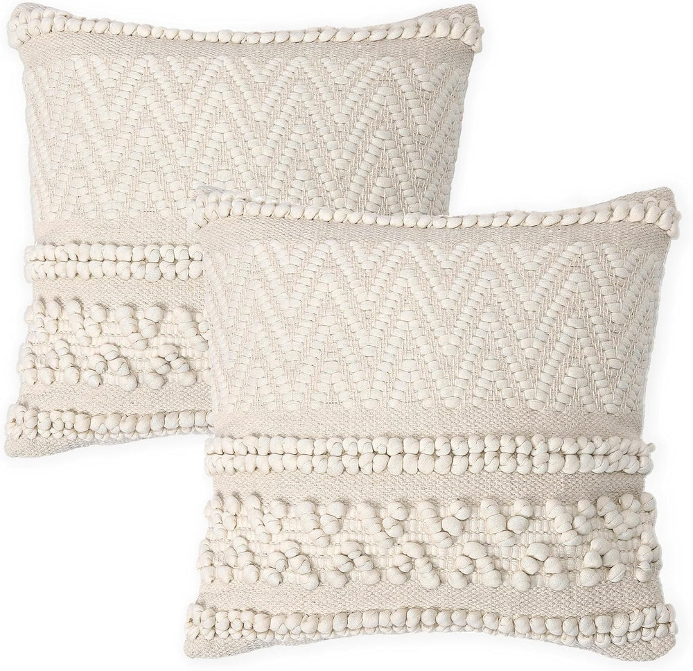 · REDEARTH · Boho Textured Handwoven Throw Pillow Cases - Boho Chic Natural