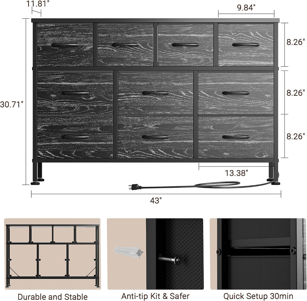 Dresser for Bedroom 10 drawer TV Stand Black fabric dresser for 55'' TV