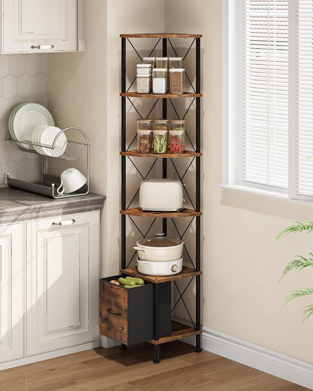 CHOEZON Corner Shelf with Drawer, Narrow Corner Bookshelf, Standing Bookcase,...