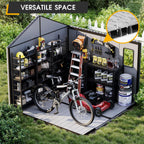8 x 8 FT Plastic Storage Shed, All-Weather Resin Tool Shed with Windows, Lockable Doors & Floor, Outdoor Garden Shed for Poolside, Backyard, Patio