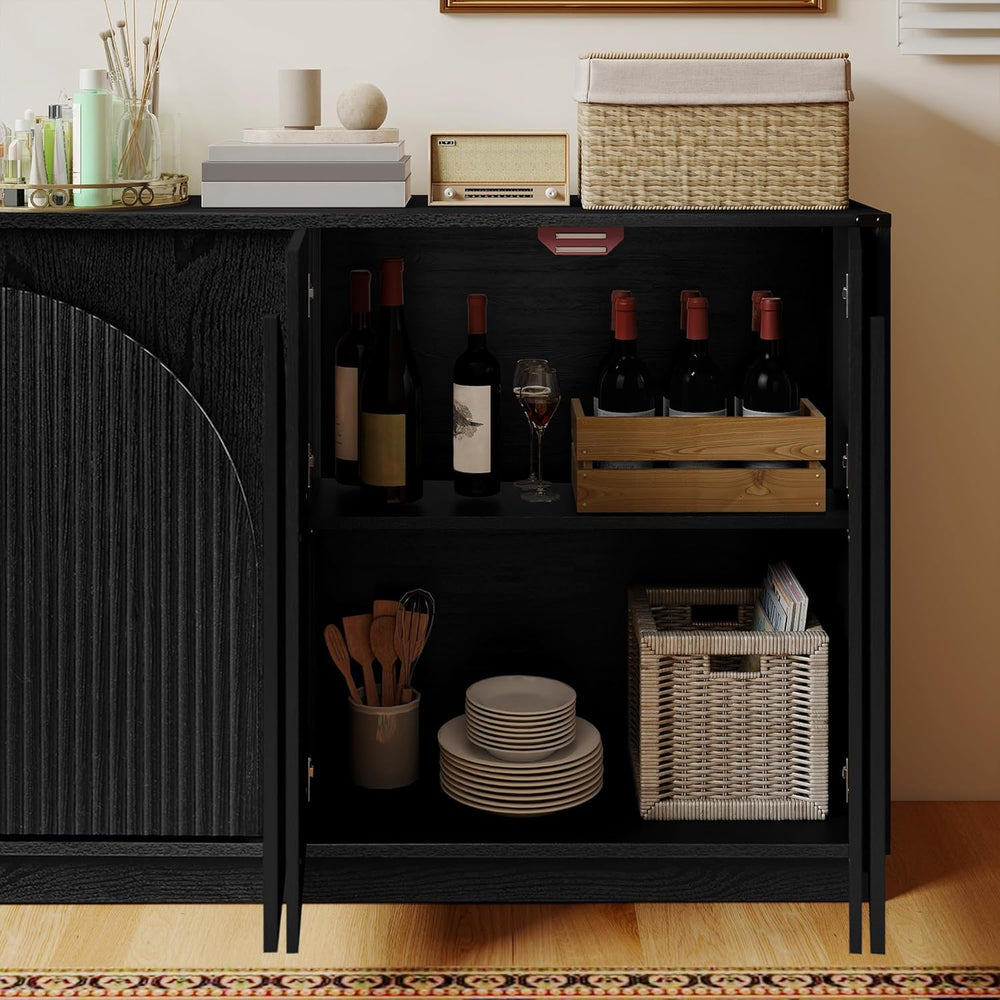 Real Relax 65 Inch Fluted Buffet Cabinet with Storage, Modern Symmetrical Arc...
