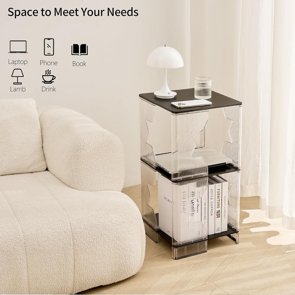 UMAIL End Table Set of 2, 3-Tier Nightstand with Clear Fluted Stripe Design, ...