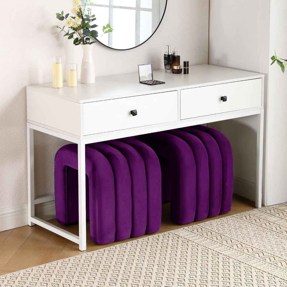 Multi-Functional Ottoman Stool Set of 2, Footrest for Couch, Modern Vanity St...