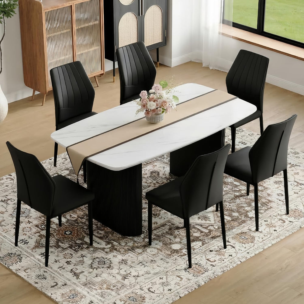 TesNus White Dining Table Set for 6, 67'' Modern Dining Table Set wit...