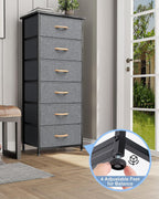 Tall 6-Drawer Fabric Dresser Tower for Closet, Vertical Storage, Gray | Sturdy Steel Frame, Wood Top and Easy Pull Fabric Bins Handles - Organizer Unit for Bedroom, Hallway, Entryway