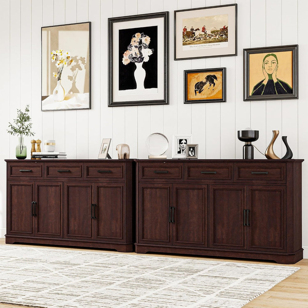 Farmhouse Sideboard Buffet Cabinet Set of 2 Wooden Credenza Storage Cabinet w...