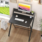 GreenForest No Assembly Folding Desk, 2-Tier Compact Computer Desk with Shelf, Space Saving Foldable Table for Home Office, Dorm or Apartment, Portable Collapsible Sturdy Laptop Desk, Black