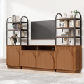 Yechen 110" Modular Entertainment Center with Bookshelves for up to 55", Mid Century Modern TV Stand with Storage, TV Cabinet with Open Shelves and Adjustable Shelves, Living Room, Walnut Oak (3 PCS)