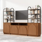 Yechen 110" Modular Entertainment Center with Bookshelves for up to 55", Mid Century Modern TV Stand with Storage, TV Cabinet with Open Shelves and Adjustable Shelves, Living Room, Walnut Oak (3 PCS)