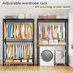 Raybee Clothing Rack with Wheels,Clothes Rack for Hanging Clothes,Portable Closet,2 Shelves,Black