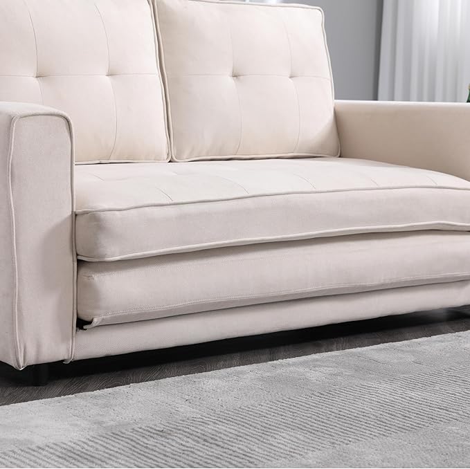 ERYE 3 Fold Tufted Upholstered Futon Sofa Bed Modern Convertible Foldable Floor Loveseat Sofabed with Pull Out Sleeper Couch Daybed W/Side Pockets for Living Room