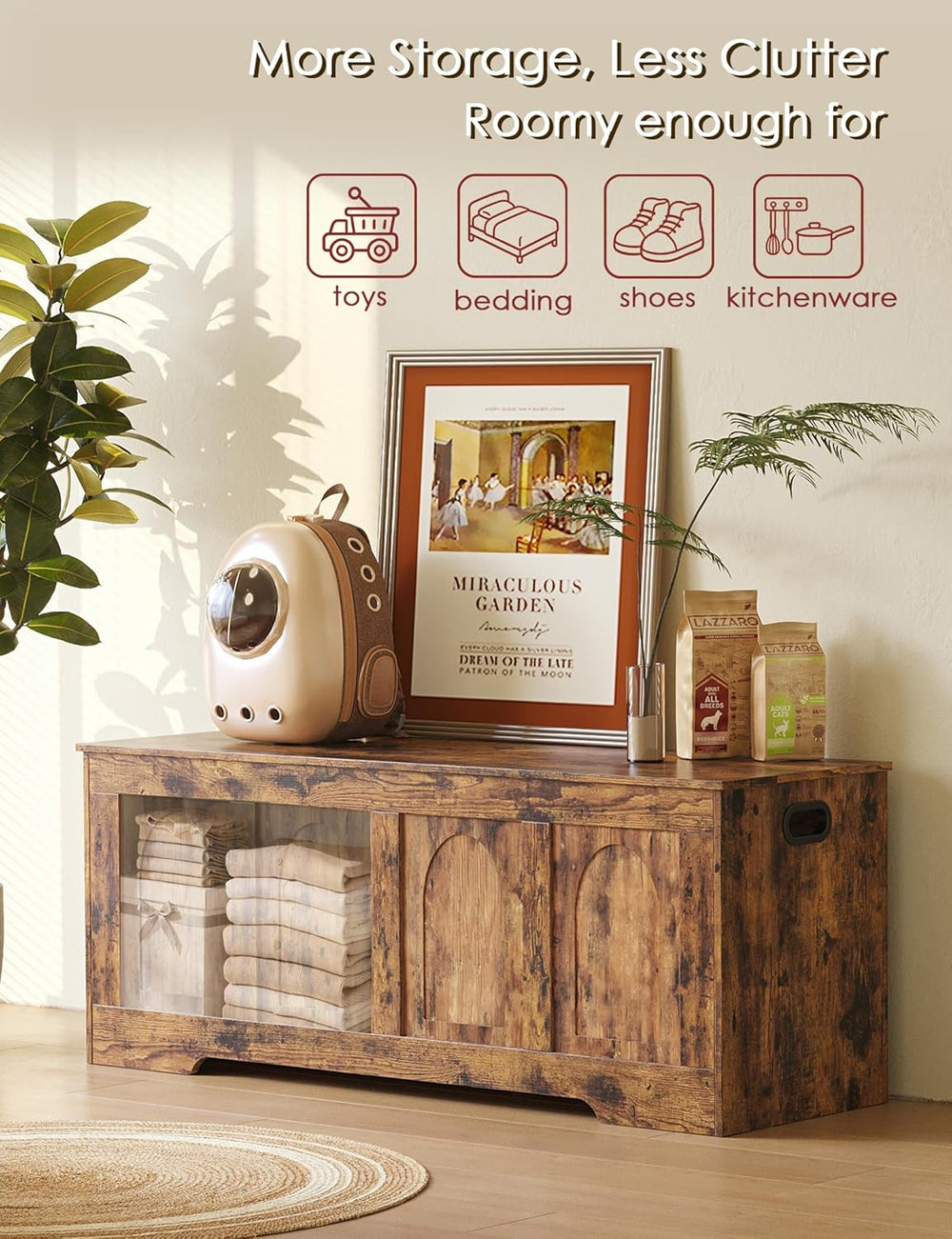 DINZI LVJ Storage Chest, 47.2”Wooden Storage Box with 2 Safety Hinges, Entryw...