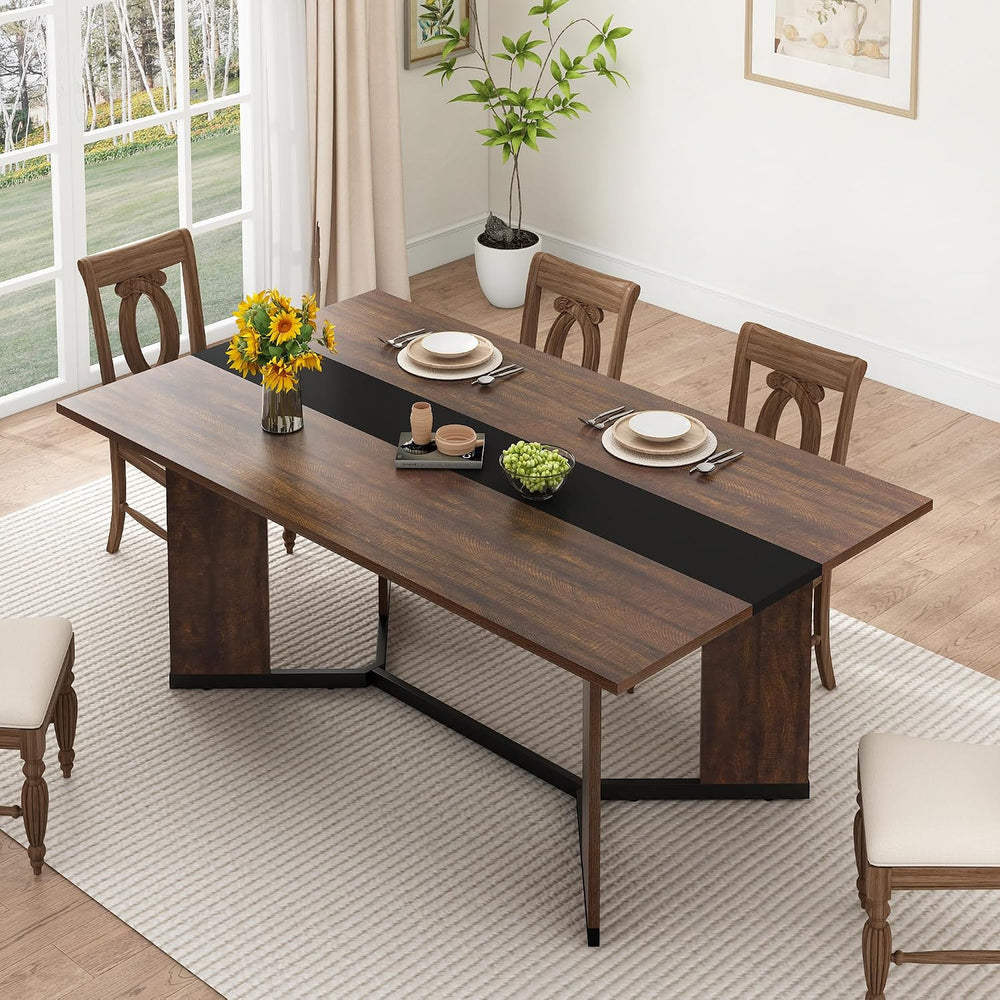 7-Piece Dining Table Set with 6 Cushion Chairs for 4 6 People, 71" Large...