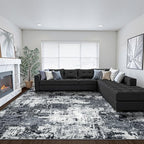 Washable Area Rugs 6'x9' Non-Slip Modern Abstract Soft for Living Room Entryway Bedroom Nursery, Print Pattern, Black Gray