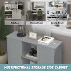TaoHFE Grey Kitchen Pantry, Modern Wooden Small Credenza Sideboard Coffee Station, Storage Small Cabinet with Doors and Shelves for Kitchen