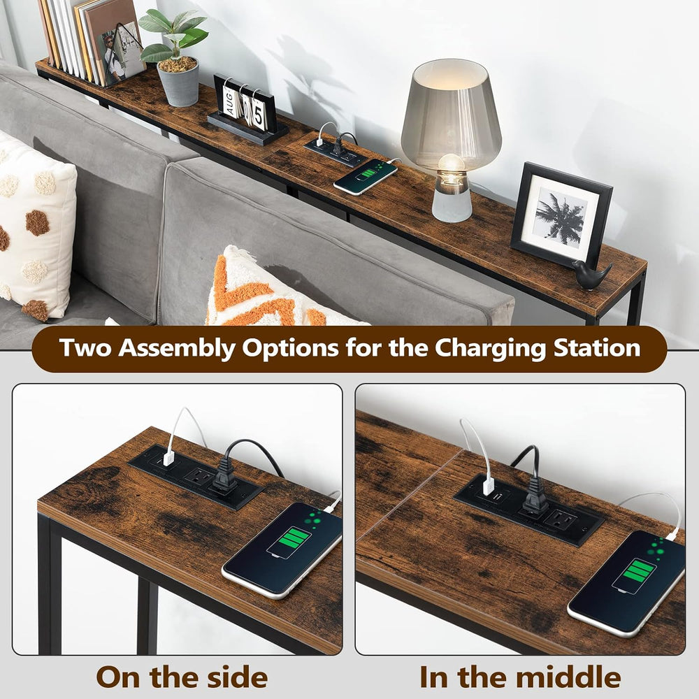 MAHANCRIS 70.9'' Console Table with Power Outlet, Narrow Sofa Table w...