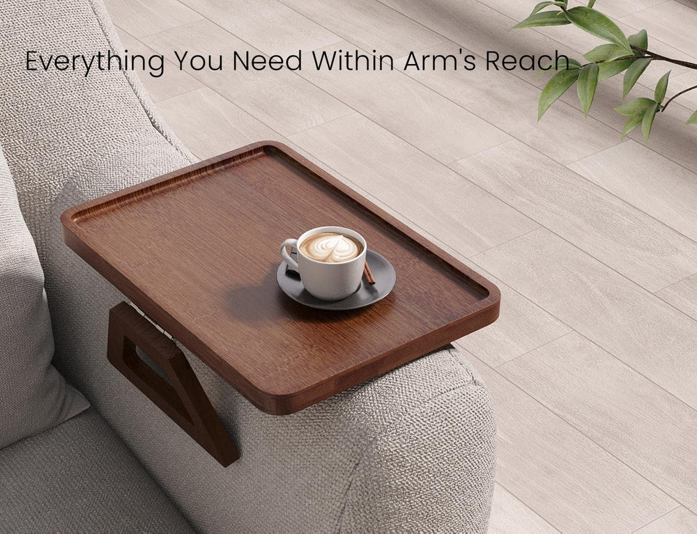 2 Pack Bamboo Couch Arm Tray,Folding Sofa Armrest Table(Brown) | Clip-On Couc...