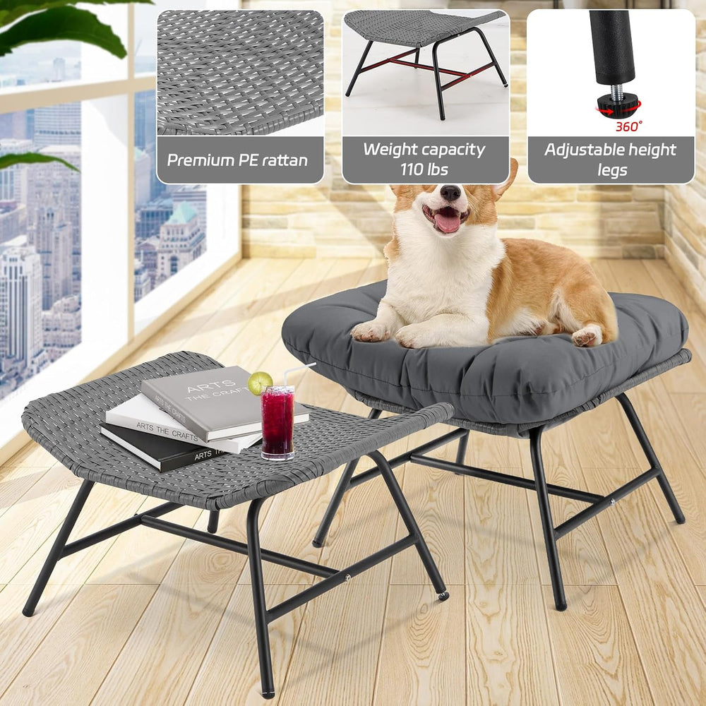 BULEXYARD 2 Pieces Outdoor Patio Ottomans, Multipurpose All Weather PE Rattan...