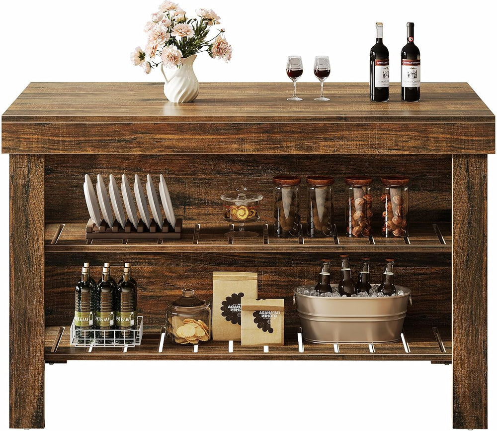 Tribesigns 55.1-Inch Kitchen Island with Seating and Storage, 3-Tier Large Fa...