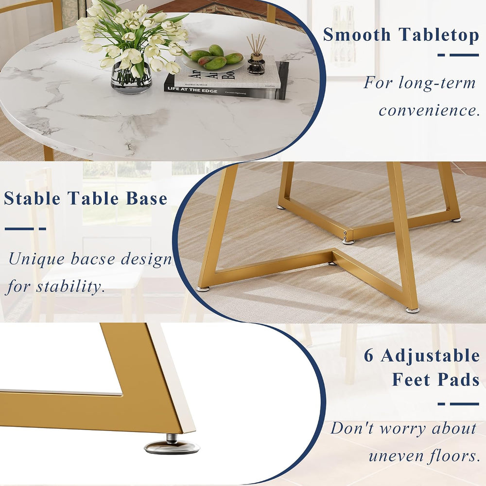 VECELO Small Round Dining Table Set for 2, Wood Tabletop with Strong Metal Fr...