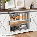 IDEALHOUSE Farmhouse Tv Stand for 65 inch TVs, Entertainment Center with Sliding Barn Doors and Adjustable Shelf, Modern Storage Media TV Console TV Stand Table for Living Room, Bedroom, White & Brwon