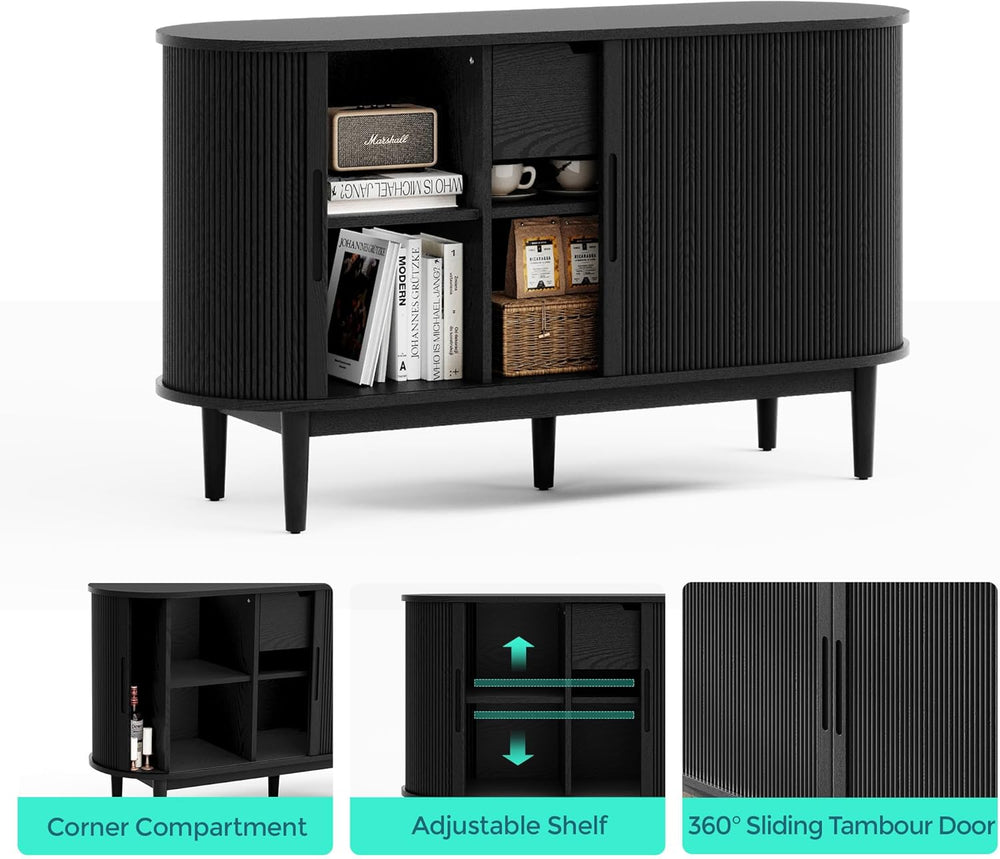 LINSY HOME 55" Sideboard Buffet Cabinet,Tambour Sliding Doors & Draw...