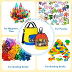 2 Pack Drawstring Toy Storage Bag Compatible with Lego Bricks, Toy Storage Cinch Bucket Bag for Building Blocks, Magnetic Tiles, Board Games, Puzzles