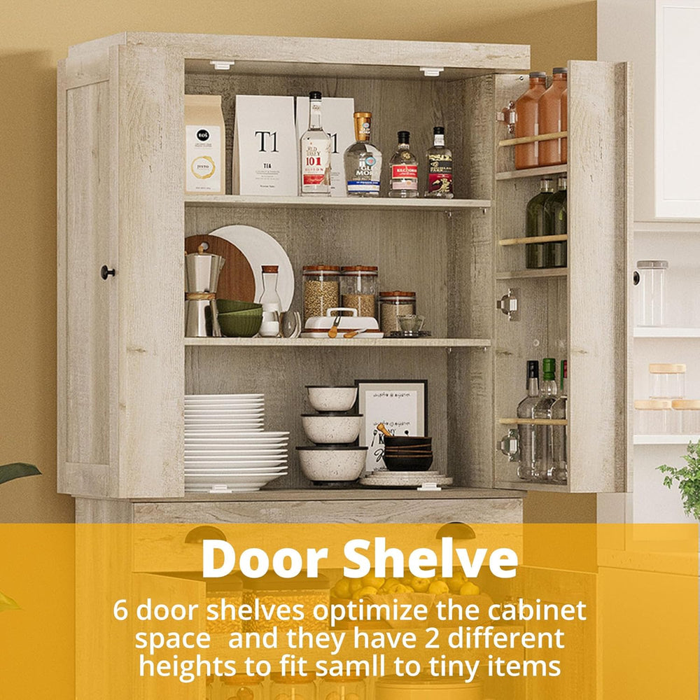IRONCK Kitchen Pantry Cabinet 72" Height, Freestanding Cupboard with Dra...