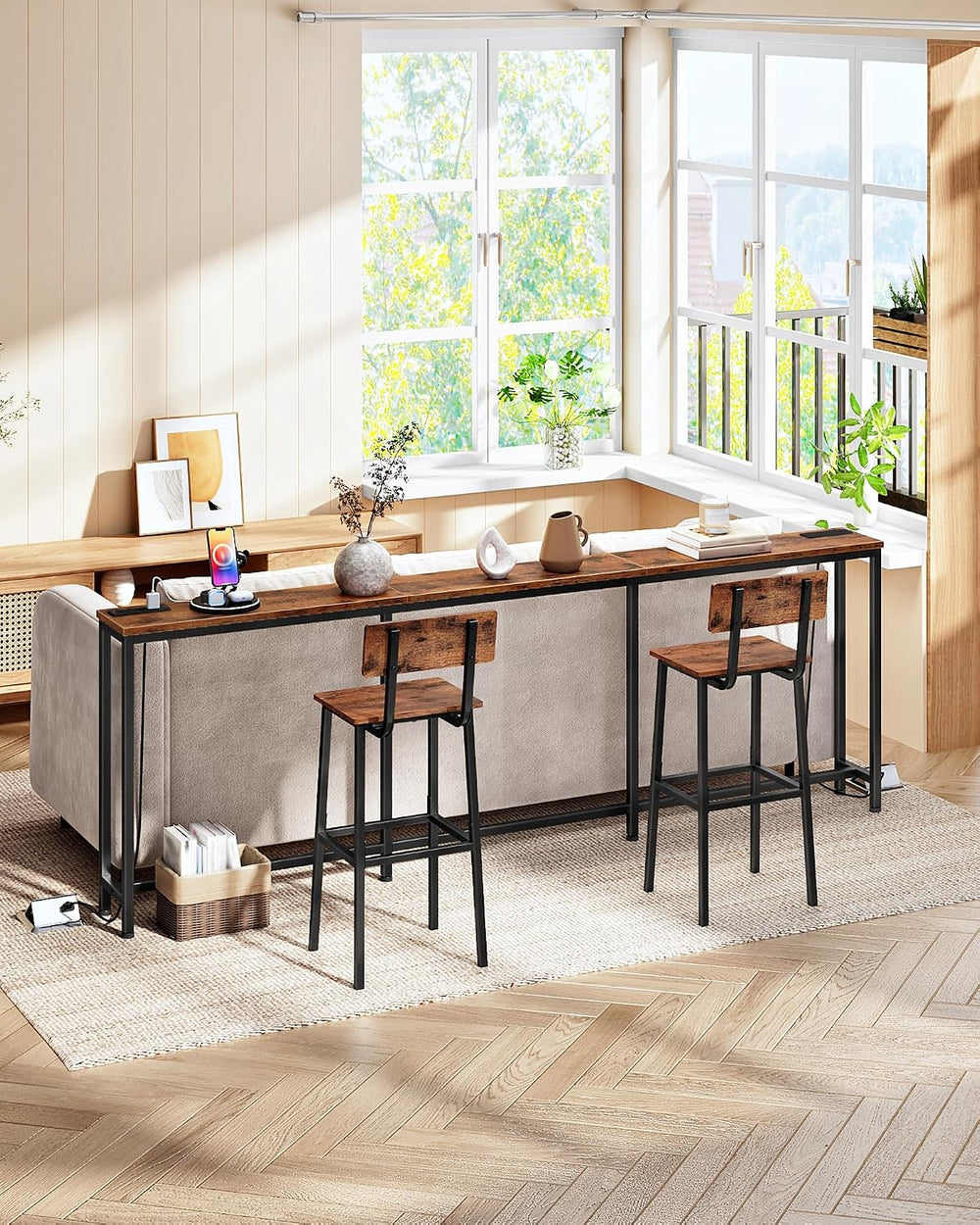 CHOEZON 94.5'' Narrow Console Table with Outlet, 7.1" Behind Cou...