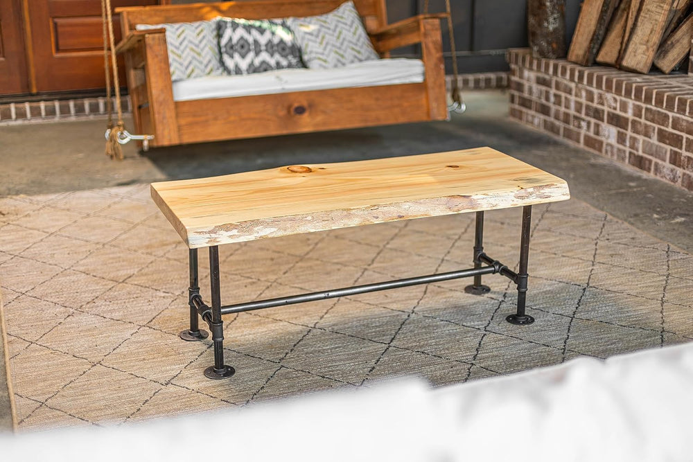 Live Edge Industrial Pipe End and Coffee Table Set of 3 – Hancrafted Rustic L...