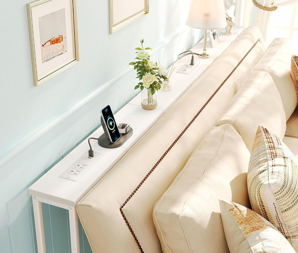 SUPERJARE 78.8 inch Narrow Behind Couch Table with 2 Charging Stations | 2 AC...