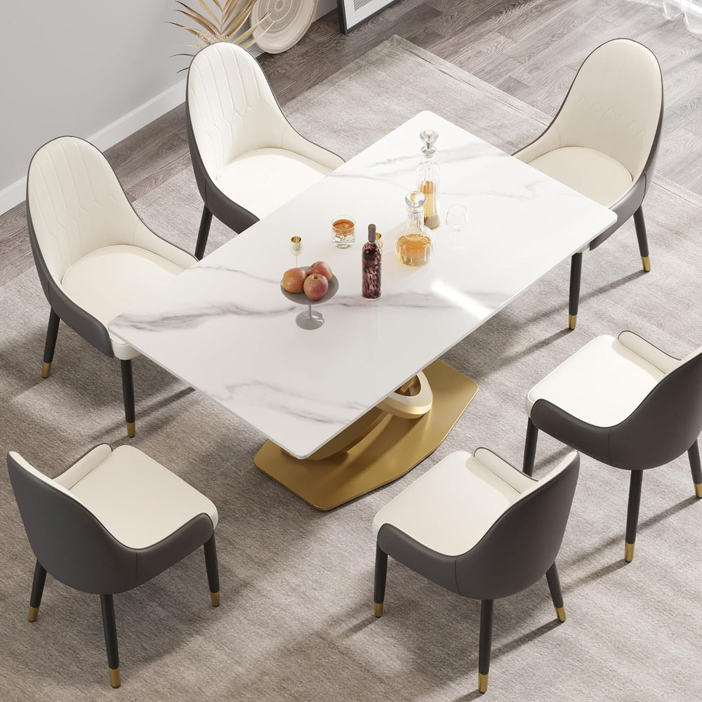 Montary Artificial Marble Dining Table, Modern 63”Sintered Stone Dining Table...