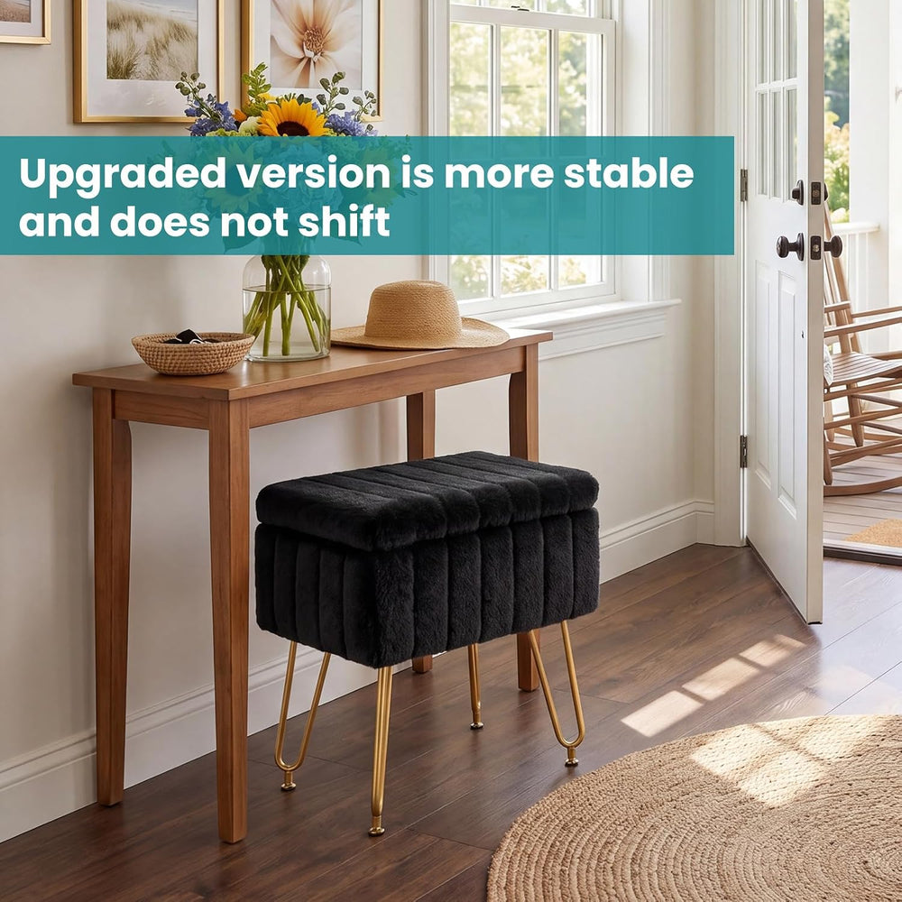 DUMOS Vanity Stool Chair with Storage, Small Ottoman Faux Fur Soft Padded Foo...
