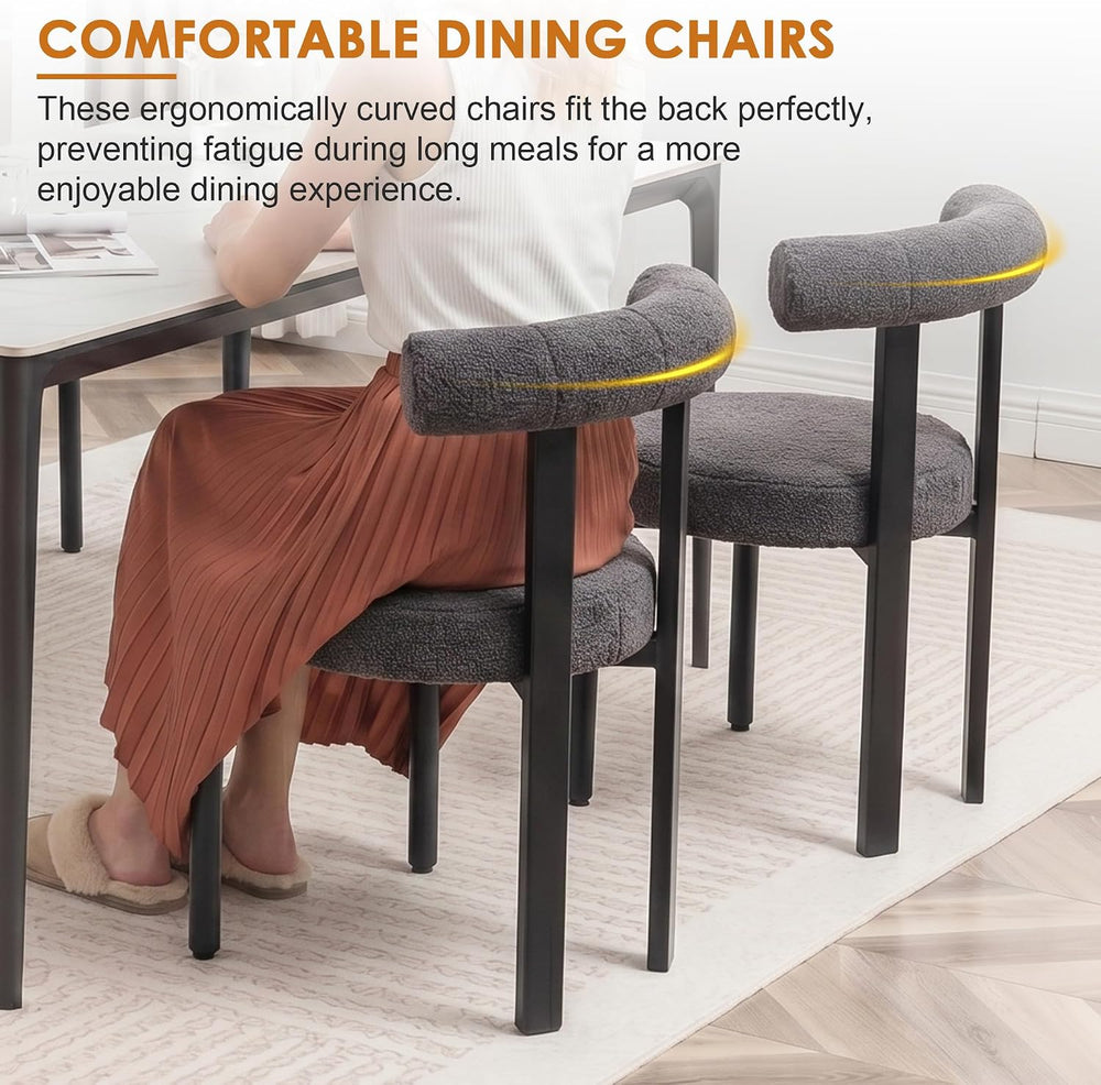 Boucle Dining Chairs Set of 4 Kitchen & Dining Room Chairs(Gray) | Mid Ce...