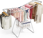 APEXCHASER Stainless Steel Clothes Drying Rack, Drying Rack Clothing with Height-Adjustable, Foldable Gullwings Laundry Drying Rack, Indoor Outdoor Use, No Assembly