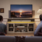WLIVE Farmhouse TV Stand for TVs Up to 65 Inches, Tall Entertainment Center with Storage Cabinets & LED Lights, Media Console for Living Room, Bedroom, Home Theater, Gray Oak