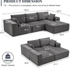 108” Modular Sectional Sofa, Cloud Sectional Couch with Deep Seat, Modern Modular L-Shape Sofa with Chaise,Upholstered Boneless Couches for Living Room Bedroom (Corduroy, Darkgrey)