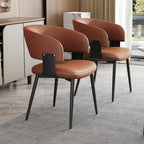 Modern Dining Chairs Set of 6, Faux Leather Upholstered Kitchen Chairs with Curved Back and Metal Legs, Mid Century Chairs for Dining Room, Kitchen, or Café (Brown)