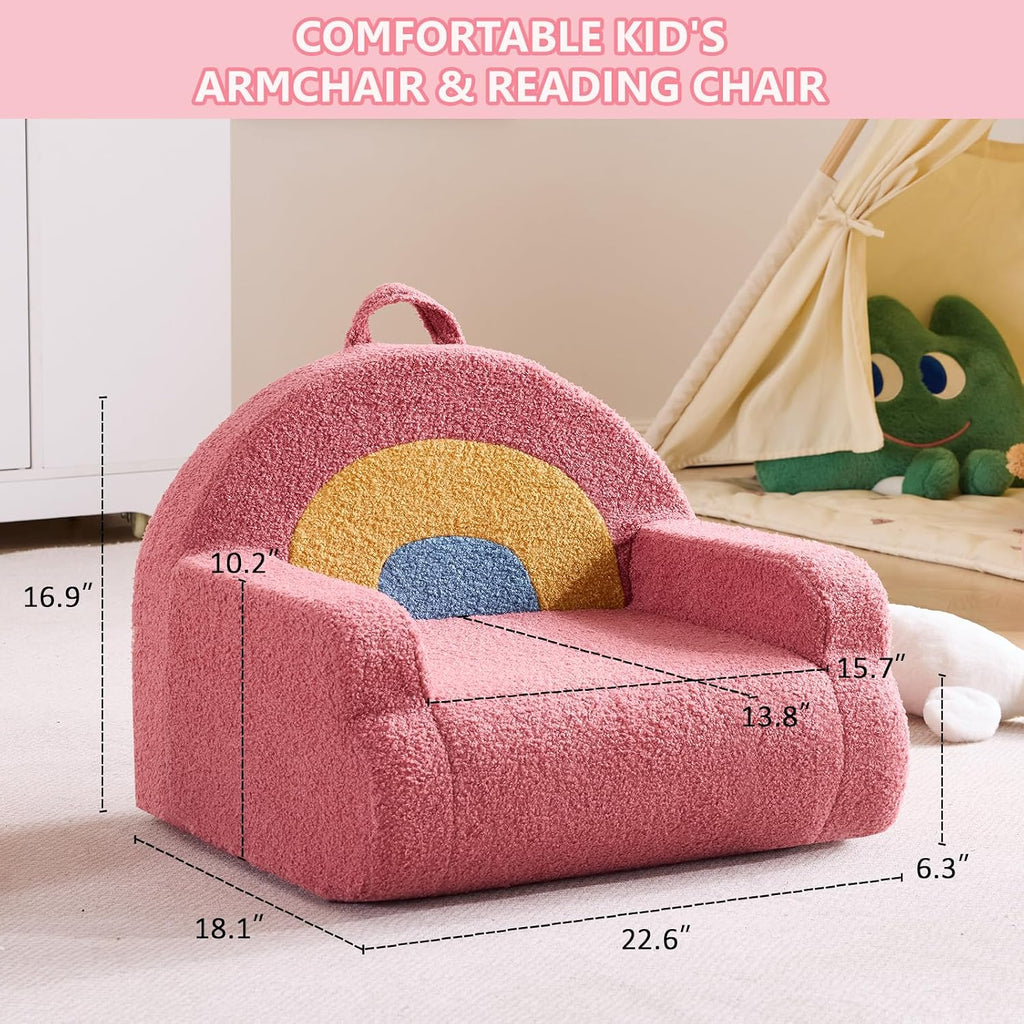 Karl home Toddler Chair Comfy, Cute Arclet Designs Kid's Chair, Red | Toddler Reading Chair, Foam Kids Sofa with Soft Teddy Plush, Outdoor Furniture for Backyard Patio Garden Playroom Preschool